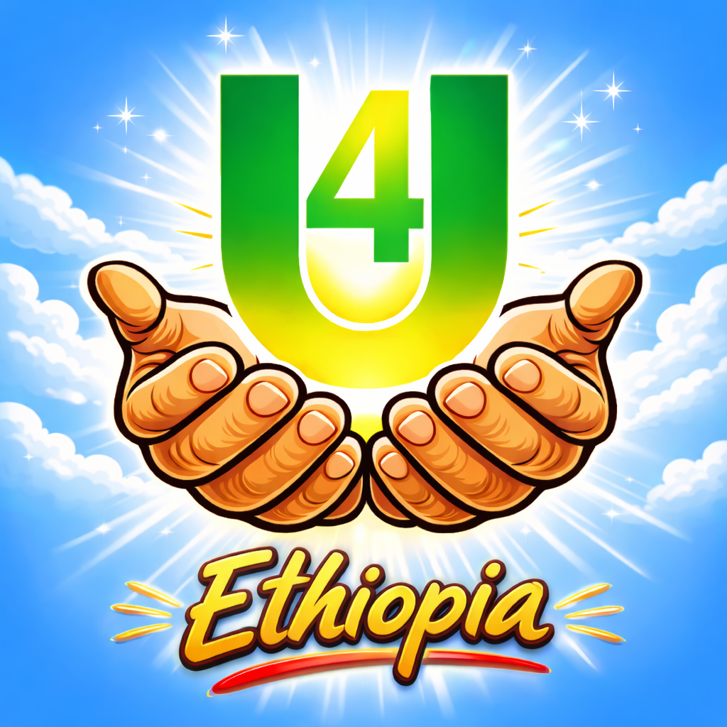 The U4 Ethiopia logo represents unity, care, and hope. The open hands symbolize support and giving, while the green and yellow colors reflect growth and optimism. The red underline honors strength and national identity, showing a commitment to uplifting communities in Ethiopia.